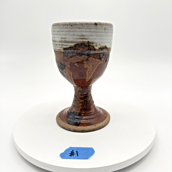 Studio Art Pottery Goblet Chalice Cup Textured Brown Black Stoneware Signed #1 - Picture 11 of 11